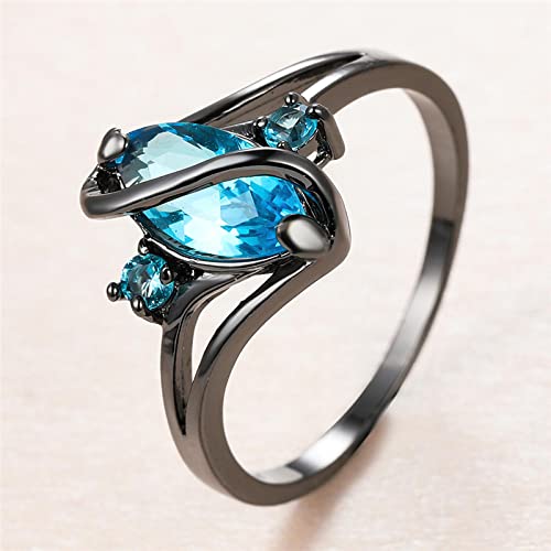 PAIHUIART Ring Ringe Rings Bijouterie Herren Damen Luxuriöser Weiblicher Aqua-Blau-Kristallring-Charme-Schwarz-Golddünne Eheringe Für Frauen-Nette Braut-Blatt-Zirkon-Verlobungsring 10 von PAIHUIART