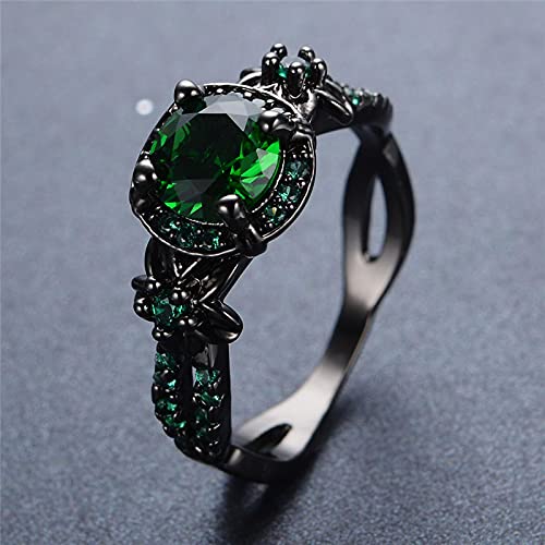 PAIHUIART Ring Ringe Rings Bijouterie Herren Damen Luxuriöser Weiblicher Grüner Runder Stein-Ring-Charme-Schwarz-Gold-Eheringe Für Frauen Versprechen Liebes-Blumen-Verlobungsring 8 Grün von PAIHUIART