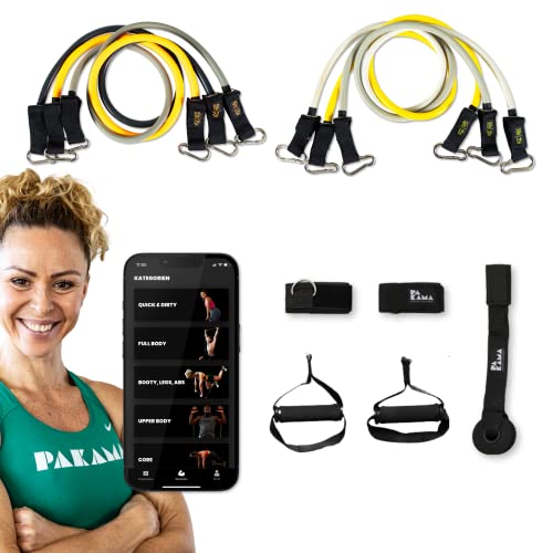 PAKAMA - Premium 6er Set Widerstandsbänder inkl. Griffe, Fußschlaufen & Türanker für Home Gym & Krafttraining Zuhause - Resistance Bands 14kg - 24kg - Fitness-Bänder für bis zu 220kg Widerstand von PAKAMA