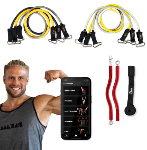 PAKAMA - Premium 6er Set Widerstandsbänder inkl. SZ-Stange (Bar) für Home Workout & Krafttraining Zuhause - Extrem & Heavy Resistance Bands 14kg bis 24kg - Fitness-Bänder für bis zu 220kg Widerstand von PAKAMA