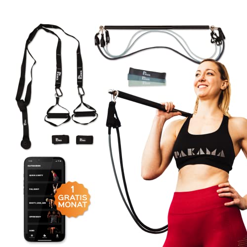 PAKAMA - Widerstandsbänder Starter-Set (inkl. App) mit Stange & Griffe für Home Workout & Krafttraining Zuhause - Extrem Resistance Bands mit Sling-Trainer - Fitness-Bänder für bis zu 80kg Widerstand von PAKAMA