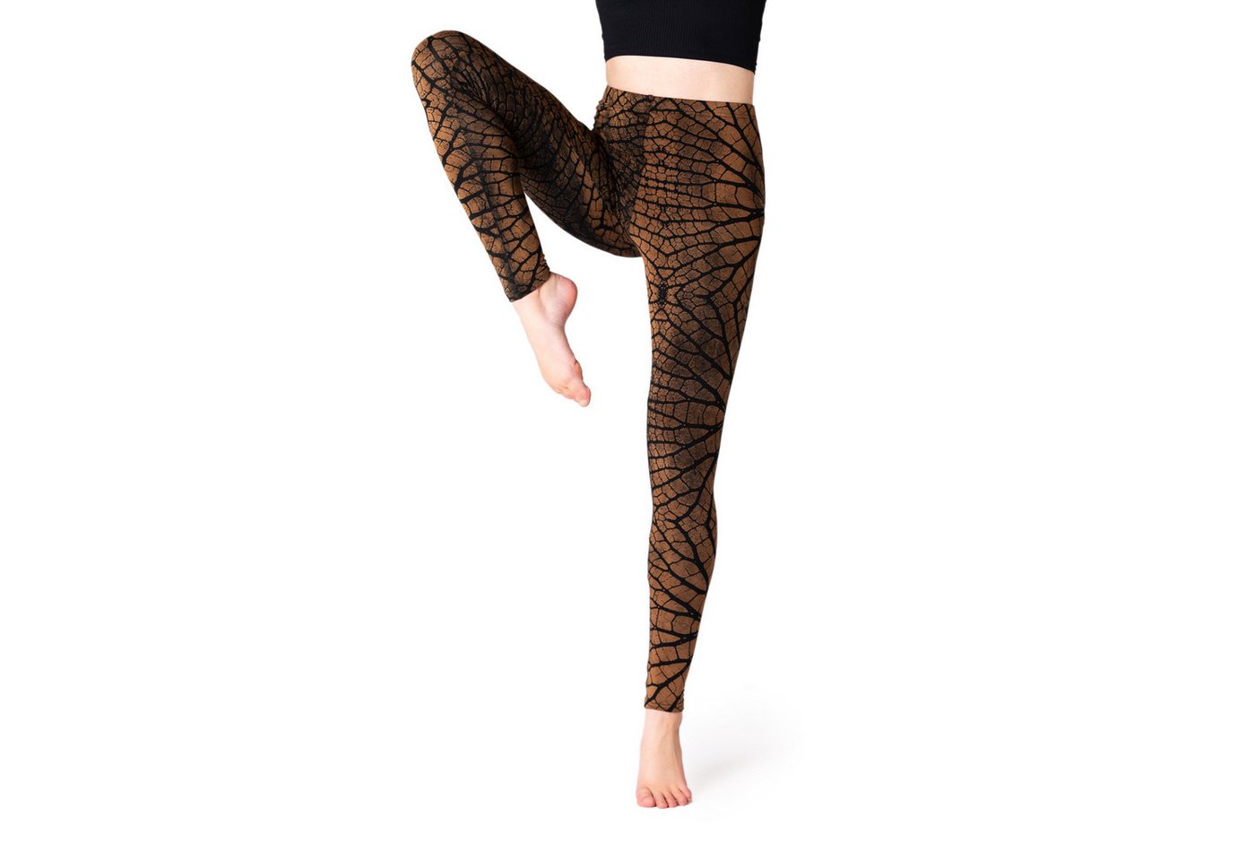 PANASIAM Leggings Unikat Batik Leggings modern mit Blattmuster elastische Stretch-Hose handgefertigt aus natürlicher Viskose lange Leggings für Yoga Sport von PANASIAM