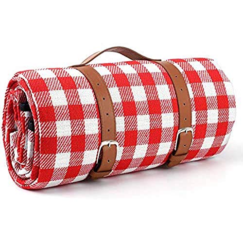 PAPAPI Draussen Picknick Decke 3 Schichten Handliche FrüHling Sommer Sommer Rot und Weiß Karierte Picknick Decke, Perfekt für Strand und Camping von PAPAPI