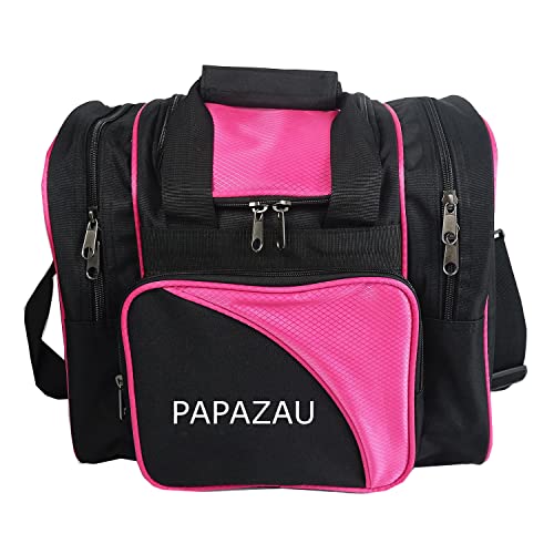 PAPAZAU Bowling-Tasche für Einzelball, Einzelball-Tragetasche mit gepolstertem Ballhalter, passend für ein einzelnes Paar Bowlingschuhe bis Herrengröße 42, Schwarz/Rosa von PAPAZAU