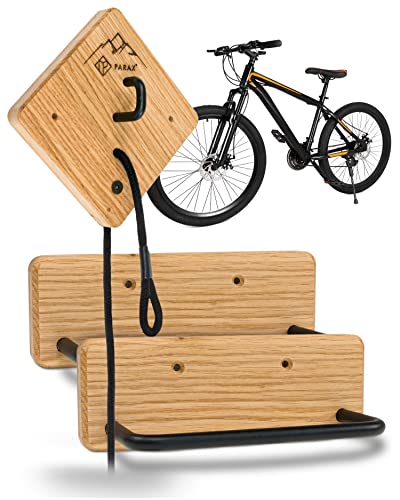 PARAX Fahrradhalter - Wandhalterung für Fahrrad - Indoor Fahrrad Aufbewahrung - für MTB, E-Bike, Damenrad, Rennrad, Gravel Bike - bis 35 kg - aus Holz - Premium von PARAX