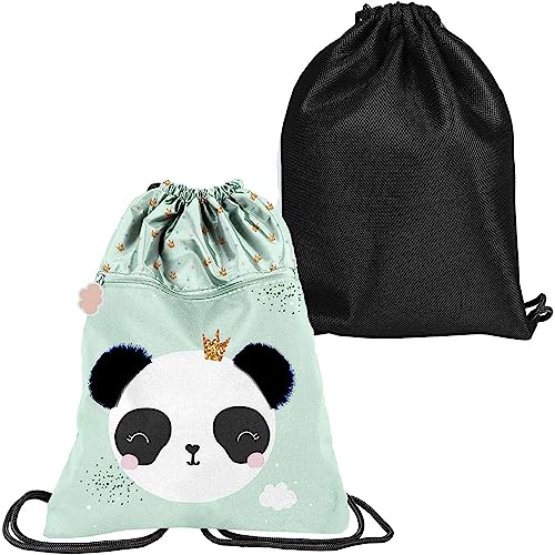 PASO Backpack Premium School Bag for Shoes Slippers Panda Bear Celadon, black, shoe bag von PASO
