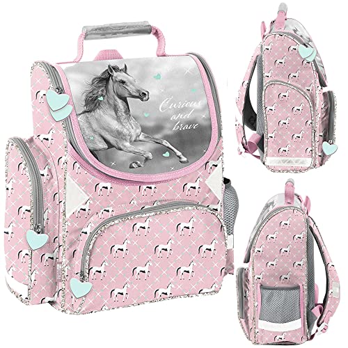 PASO School bag backpack horse, Pink and Grey, 36 x 28 x 20 cm von PASO