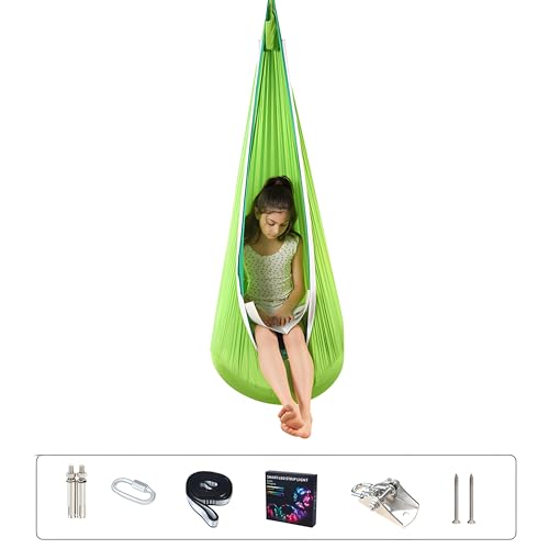 Aerial Yoga Towel - Sensory Therapy Swing, Yoga Towel for Hanging, Indoor Hanging Hammock Swing with LED Lights, Sensory Pod Swing Chair with Inflatable Pillow Pod Swing for Indoor Outdoor(Color:Rosa) von PASPRT