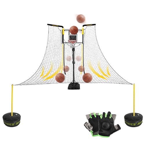 Basketball-Return-Aufsatz für Korb mit Netz, drehbares automatisches Basketball-Rebounder-Gerät für Basketballtor (Ball Return+Adult Gloves) von PASPRT