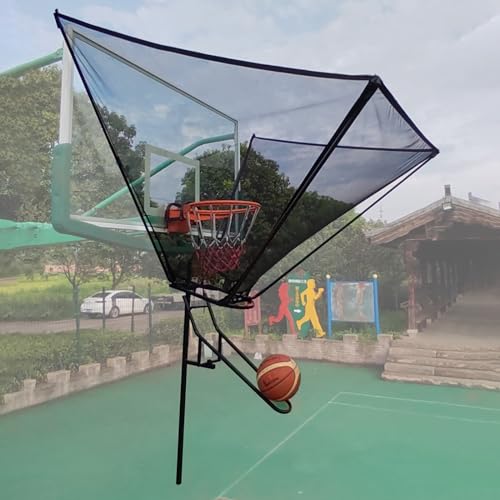 Basketballkorb-Rücklaufbefestigung für drinnen und draußen, großes Basketball-Rebounder-Netz mit um 180° drehbarer Rutsche (Black) von PASPRT