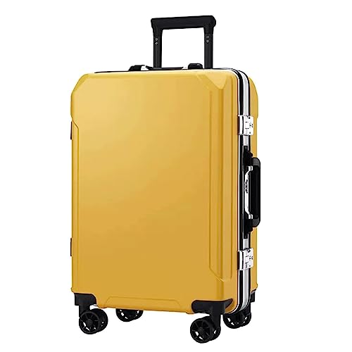 PASPRT Tragbarer Koffer, Koffer mit Spinner-Rädern, Handgepäck, Zwei USB-Ladeanschlüsse, Aluminiumrahmen-Koffer, großes Fassungsvermögen (Yellow 24 in) von PASPRT