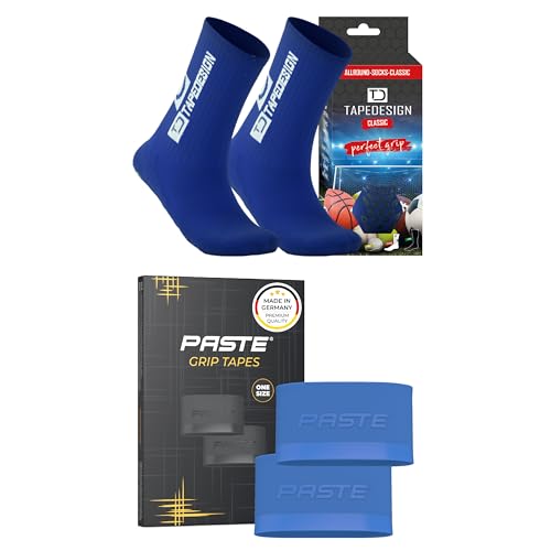 PASTE - XL 2er Set: TAPEDESIGN Fußball-Socken (Classic) Schienbeinschonerhalter (blau) - Sport- & Fussball-Socken mit Schienbeinschoner Halterung & Sport-Socken Kinder, Herren, Damen von PASTE