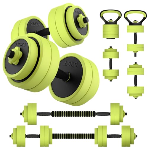 PASYOU Hantelset Verstellbar 20kg 5 in 1 Hanteln Set,Liegestütze & Kettlebell,Dumbbell Set mit Verbindungsrohr, Kurzhantel & Langhantel für Heimfitness Grün von PASYOU
