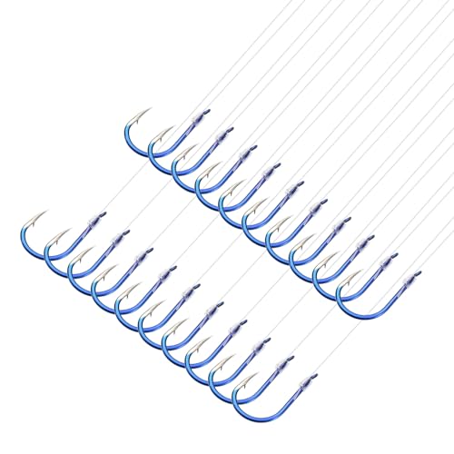 PATIKIL 10# kleine Angelhaken mit 45 cm Schnur, 20 Stück 0,71 x 0,39 Zoll Doppelhaken-Rigs mit Widerhaken, Angelhaken auf Nylonschnur für Süßwasser, blau von PATIKIL