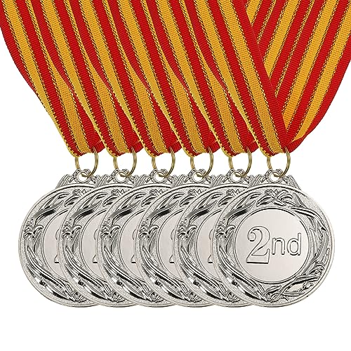 PATIKIL 2" Silber Preis Metalle 6Stk Preis Medaillen 2. Platz Silber Gewinn mit Hals Farbband für Spiele Sportliche Wettkämpfe von PATIKIL