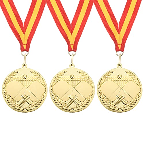 PATIKIL 3 Stück 2,7" Tischtennis Medaillen Tischtennis Award Medaillen Goldmedaille mit Band Rot Gelb für Spiele Sportwettbewerbe von PATIKIL