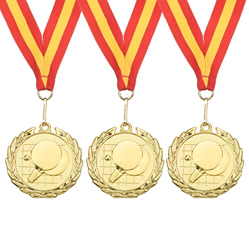 PATIKIL 3 Stück 2" Tischtennis Medaillen Tischtennis Award Medaillen Goldmedaille mit Band Rot Gelb für Spiele Sportwettbewerbe von PATIKIL