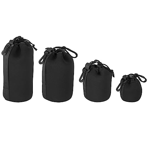 PATIKIL 4Stk Kamera Objektiv Tasche Set Kordelzug Objektiv Beutel mit Dick Schützende Neopren Objektiv Gehäuse für DSLR Kamera Linse Wasser Kaffee Tassen Schwarz von PATIKIL