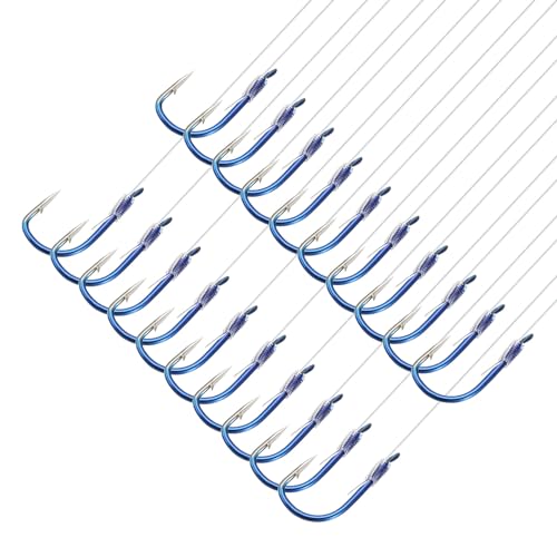 PATIKIL 6# kleine Angelhaken mit 45 cm Schnur, 20 Stück 0,39 x 0,2 Zoll Doppelhaken-Rigs mit Widerhaken, Angelhaken auf Nylonschnur für Süßwasser, blau von PATIKIL
