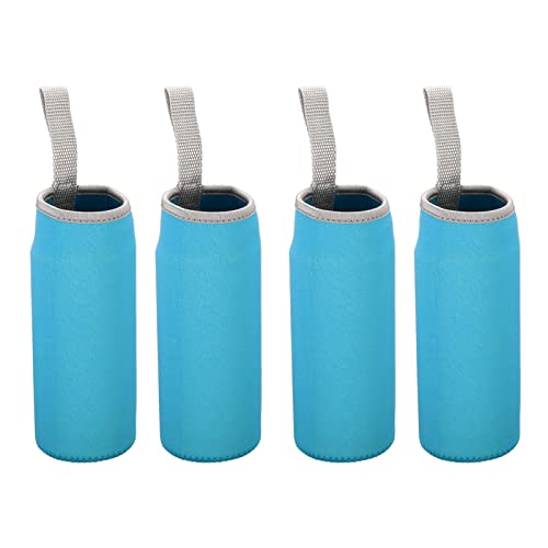 PATIKIL 65mmx180mm 4Pack Wasserflasche Hülse Neopren Isolierte Flasche Tasche Tragetasche Halter mit Fingerriemen Blau von PATIKIL