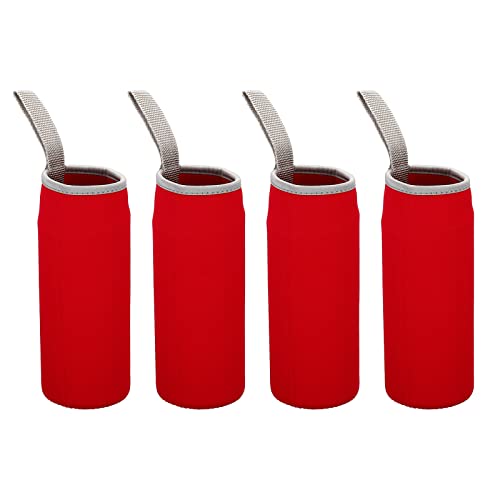 PATIKIL 65mmx180mm 4Pack Wasserflasche Hülse Neopren Isolierte Flasche Tasche Tragetasche Halter mit Fingerriemen Rot von PATIKIL
