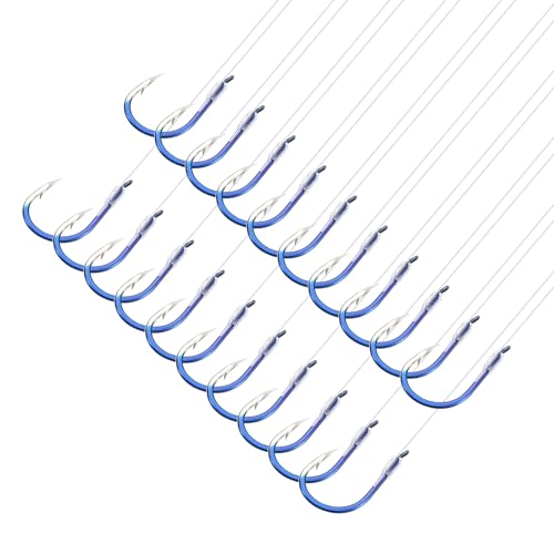 PATIKIL 8# kleine Angelhaken mit 45 cm Schnur, 20 Stück 0,71 x 0,39 Zoll Doppelhaken-Rigs mit Widerhaken, Angelhaken auf Nylonschnur für Süßwasser, blau von PATIKIL