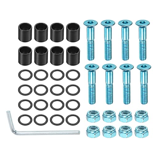 PATIKIL 8Stk 1" Skateboard Hardware Schrauben Bolzen Kit Sechskantschlüssel Teile mit Abstandshalter Unterlegscheiben Muttern Schraubenzieher für Skateboard Rad Zubehör Blau Schwarz von PATIKIL