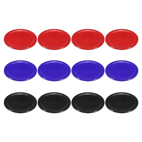 PATIKIL Air Hockey Pucks 2.5 Zoll, 12 Stück Air Hockey Schwere Ersatzpucks für Spiel-Tische Zubehör, 4 Stück pro Farbe von PATIKIL