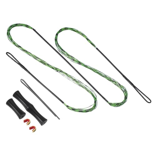 PATIKIL Bogensehne Saitenersatz mit 2 Stück Messingnocken 1 Satz Silikon Fingertab Ersatz Sehnenlänge für AMO 64", 16 Stränge Traditioneller Langbogen Recurvebogen Saiten, Grün Schwarz von PATIKIL
