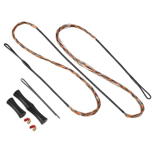 PATIKIL Bogensehne Saitenersatz mit 2 Stück Messingnocken 1 Satz Silikon Fingertab Ersatz Sehnenlänge für AMO 64", 16 Stränge Traditioneller Langbogen Recurvebogen Saiten, Schwarz Braun von PATIKIL