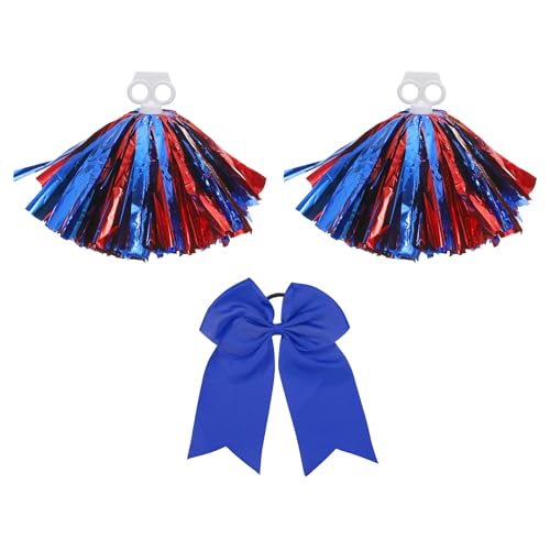 PATIKIL Cheerleading Pom Poms, 2er Pack Cheerleader Cheer Poms mit Fingerlöchern und großer Cheerleader-Haarschleife für Sport, Tanz, Party und Teamgeist (Rot, Blau) von PATIKIL