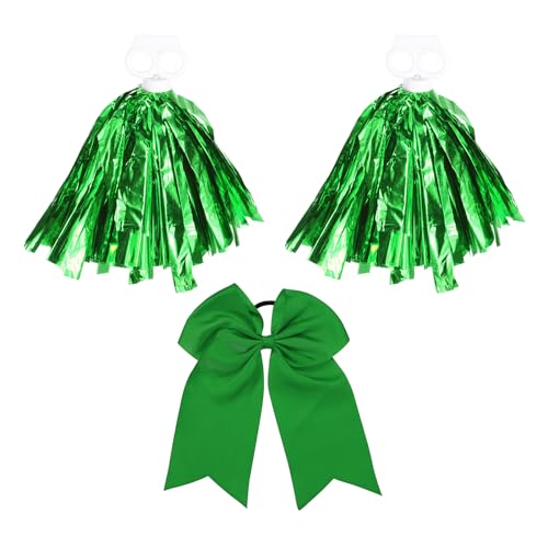 PATIKIL Cheerleading Pom Poms, 2er Pack Cheerleader Cheer Poms mit Fingerlöchern und grüner großer Cheerleader-Haarschleife für Sport, Tanz, Party und Teamgeist, Grün von PATIKIL