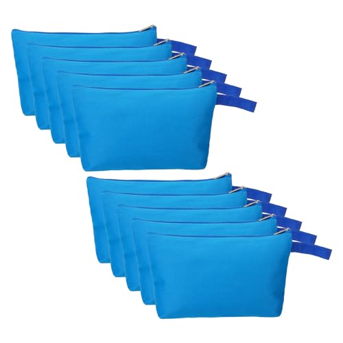 PATIKIL 10.2 x 5.5 Leinwand Schminke Taschen mit Riemen 10 Pack Bleistift Kosmetik Reißverschluss Tasche Kasten Reisen Hygienebeutel Organizer für Zuhause Büro Blau von PATIKIL
