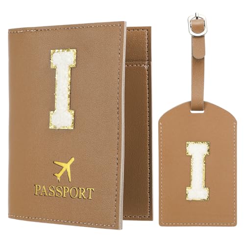 PATIKIL Reisepasshülle Passport Hülle für Reisen, Reisepass Organizer Passhülle Kofferanhänger Set mit Alphabet Buchstaben Reisebrieftasche Koffer Identifikator für Frauen Braun I von PATIKIL