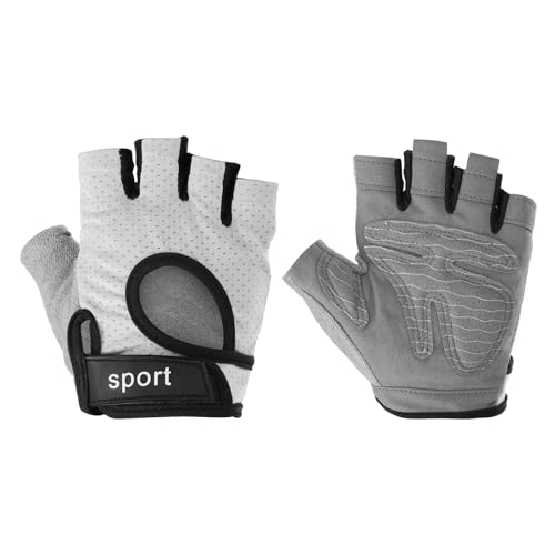 PATIKIL Trainingshandschuhe für Frauen Männer, 1 Paar atmungsaktive Fingerlose Handschuhe mit vollständigem Handflächenschutz für Gewichtheben, Hellgrau (Größe L) von PATIKIL