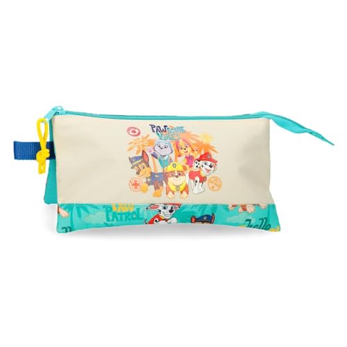 Paw Patrol Pawsome Vibes Federmäppchen mit 3 Fächern, Blau, 22 x 12 x 5 cm, Polyester, L, blau, Dreifachmäppchen von PAW PATROL