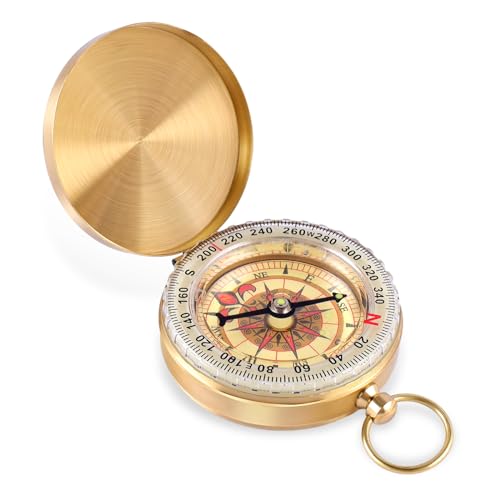 PAYFULLY Kompass Outdoor, 15x50mm Kompass Wandern Portable Wasserdicht Kompass, Kompass Kompass für Kinder Erwachsene für die Jagd Klettern (Gold) von PAYFULLY