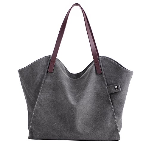 PB-SOAR Damen Canvas Shopper Schultertasche Tasche Handtasche Beuteltasche (Grau) von PB-SOAR