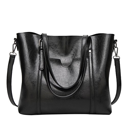 PB-SOAR Damen Elegant Shopper Schultertasche Umhängetasche Ledertasche Handtasche Henkeltasche 30x26x12cm (B x H x T) (Schwarz) von PB-SOAR