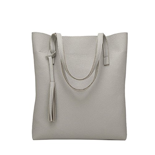 PB-SOAR Damen Fashion Shopper Schultertasche Schulterbeutel Henkeltasche Handtasche aus Kunstleder 28x34x9cm (B x H x T) (Grau) von PB-SOAR
