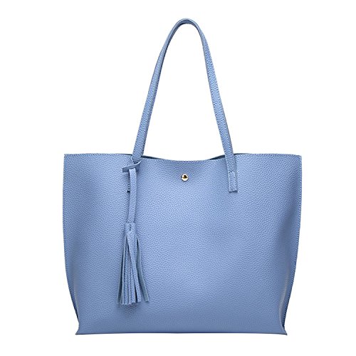 PB-SOAR Damen Mädchen Fashion Shopper Schultertasche Schulterbeutel Henkeltasche Handtasche Einkaufstasche aus Kunstleder 36x30x11cm (B x H x T) (Blau) von PB-SOAR