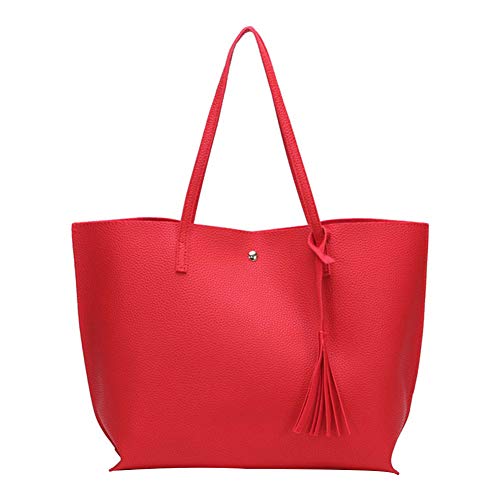 PB-SOAR Damen Mädchen Fashion Shopper Schultertasche Schulterbeutel Henkeltasche Handtasche Einkaufstasche aus Kunstleder 36x30x11cm (B x H x T) (Rot) von PB-SOAR
