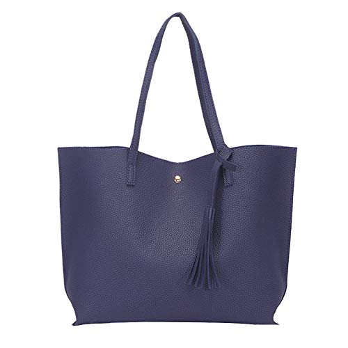 PB-SOAR Damen Mädchen Fashion Shopper Schultertasche Schulterbeutel Henkeltasche Handtasche Einkaufstasche aus Kunstleder 36x30x11cm (B x H x T) (Schwarzblau) von PB-SOAR
