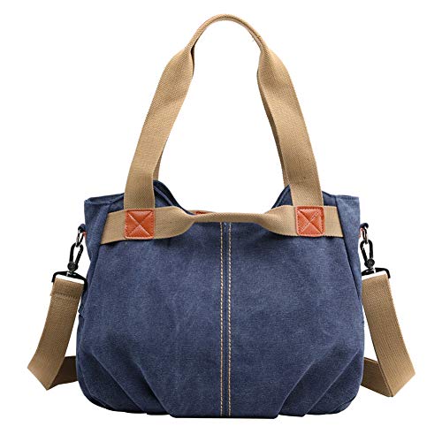 PB-SOAR Damen Mädchen Vintage Canvas Stylische Handtasche Schultertasche Umhängetasche Henkeltasche 35 x 28 x 22cm (B x H x T) (Dunkel Blau) von PB-SOAR