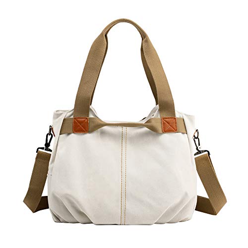PB-SOAR Damen Mädchen Vintage Canvas Stylische Handtasche Schultertasche Umhängetasche Henkeltasche 35 x 28 x 22cm (B x H x T) (Weiß) von PB-SOAR