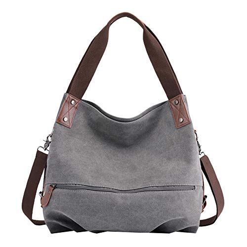 PB-SOAR Damen Modern Canvas Schultertasche Umhängetasche Shopper Handtasche Henkeltasche Hobo Bag Beuteltasche (Grau) von PB-SOAR