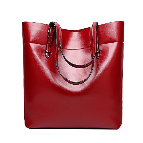PB-SOAR Damen Shopper Handtasche Henkeltasche Schultertasche aus PU Leder 30x35x11cm (B x H x T) (Weinrot) von PB-SOAR