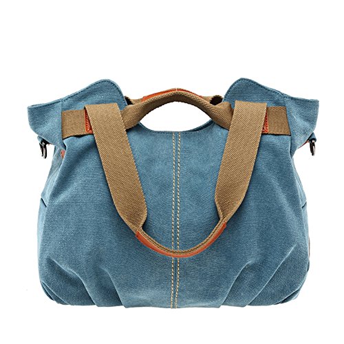 PB-SOAR Damen Vintage Canvas Handtasche Schultertasche Umhängetasche Henkeltasche 30 x 25 x 14cm(B x H x T) (Blau) von PB-SOAR