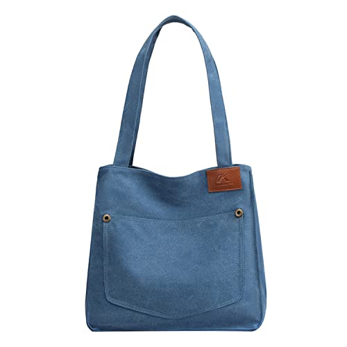 PB-SOAR Damen Vintage Canvas Schultertasche Shopper Handtasche Beuteltasche Freizeittasche (Blau) von PB-SOAR