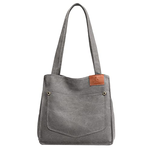 PB-SOAR Damen Vintage Canvas Schultertasche Shopper Handtasche Beuteltasche Freizeittasche (Grau) von PB-SOAR